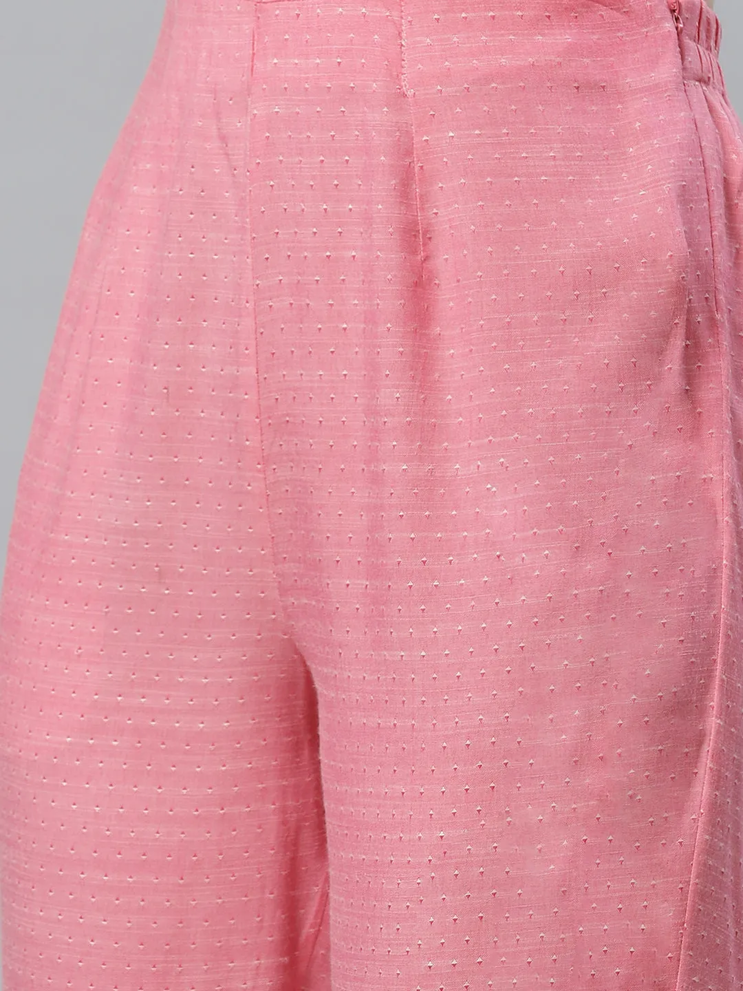 Jashvi Women Pink & White Self Design Kurta with Trousers & Dupatta