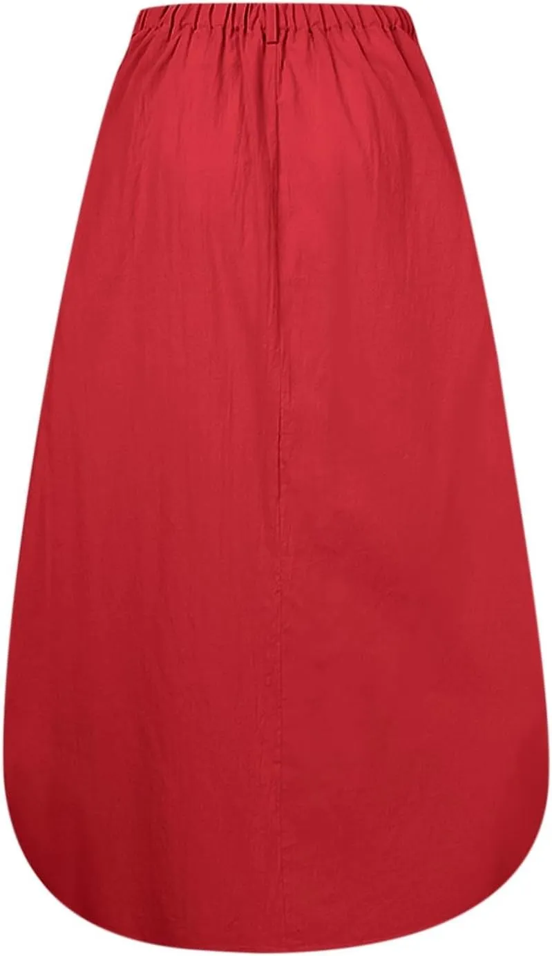 JOAU Women's Flowy Elastic High Waist A-Line Maxi Skirt - Summer Casual Lightweight Swing Long Skirts with Pockets
