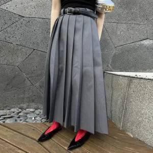 Korean Fashion Midi Skirt For Women High Waist A Line Ruched Solid Minimalist Long Skirts Female Summer Clothes