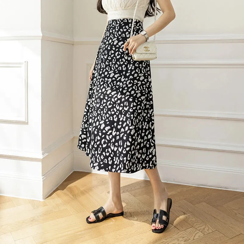 Leopard Print Ruffled Summer Women's Skirts High Waist Slim A-line Vacation Fashion Elegant Female Skirt Chic Streetwear