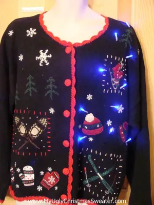 Light Up Ugly Xmas Sweater Winter Sports Ski