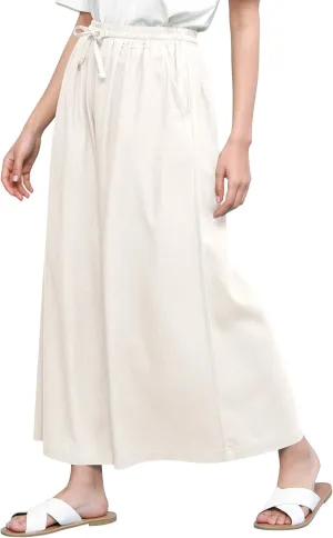 Lock and Love Women's Washed Linen Casual Loose Wide Leg Pants Pocket Pant with Draw String