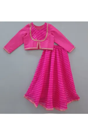 Magenta rajputi top with leheriya mothra skirt