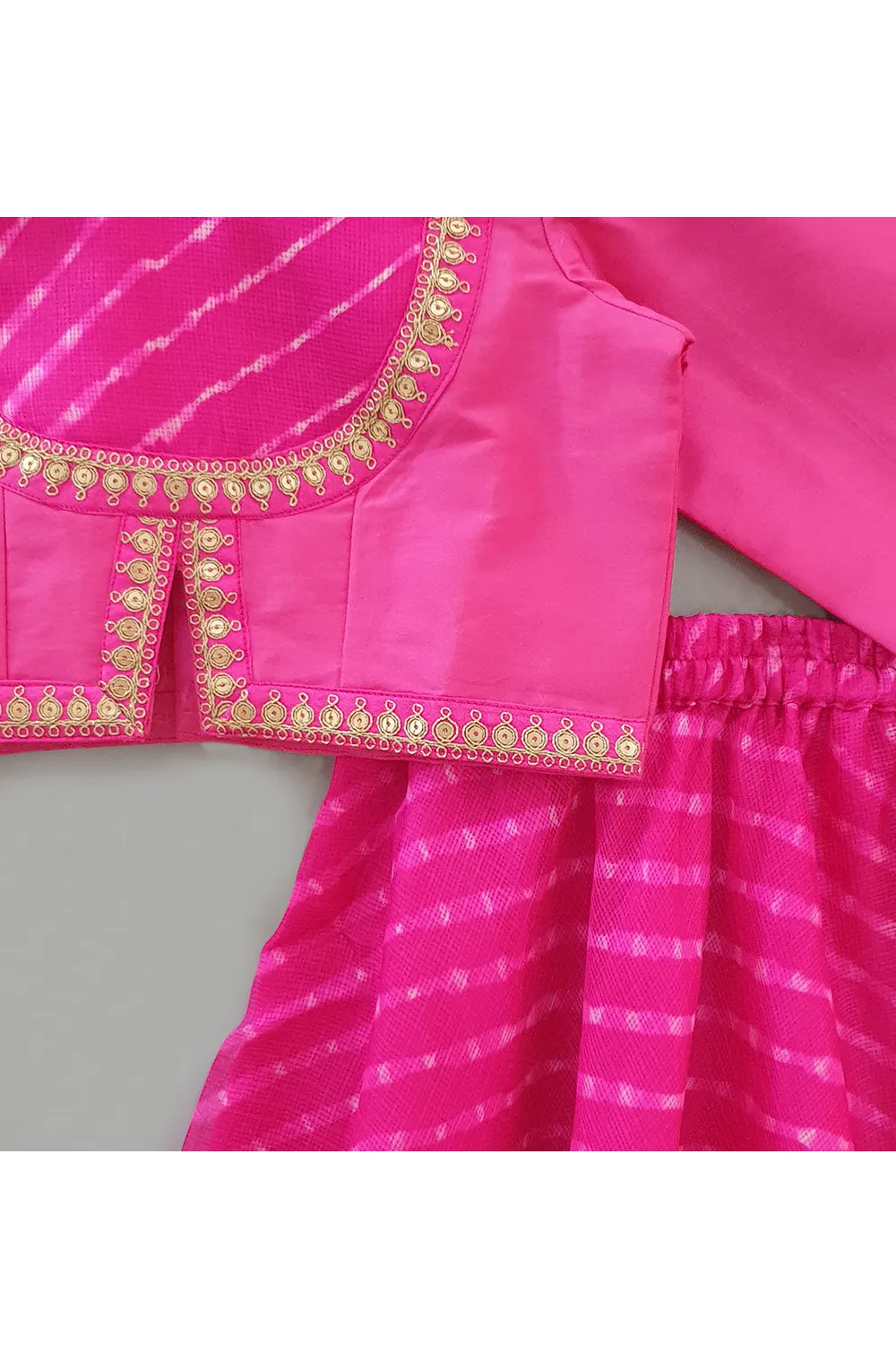 Magenta rajputi top with leheriya mothra skirt
