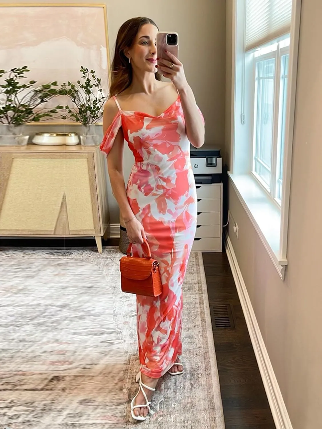 MASCOMODA Spaghetti Strap Long Maxi Dresses for Women 2025 Summer Floral Sexy Bodycon Backless Formal Wedding Guest Dress