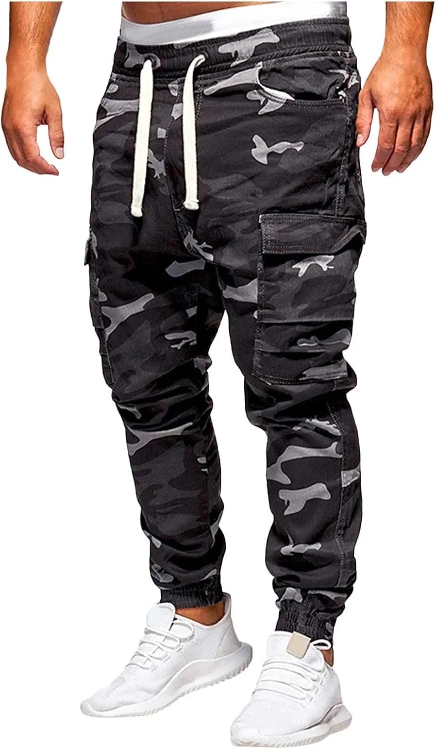 Mens Camo Sweatpants Closed Bottom Relaxed Fit Lightweight Joggers Elastic Waist Drawstring Cargo Pants with Pockets