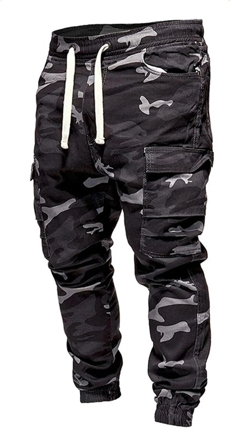 Mens Camo Sweatpants Closed Bottom Relaxed Fit Lightweight Joggers Elastic Waist Drawstring Cargo Pants with Pockets