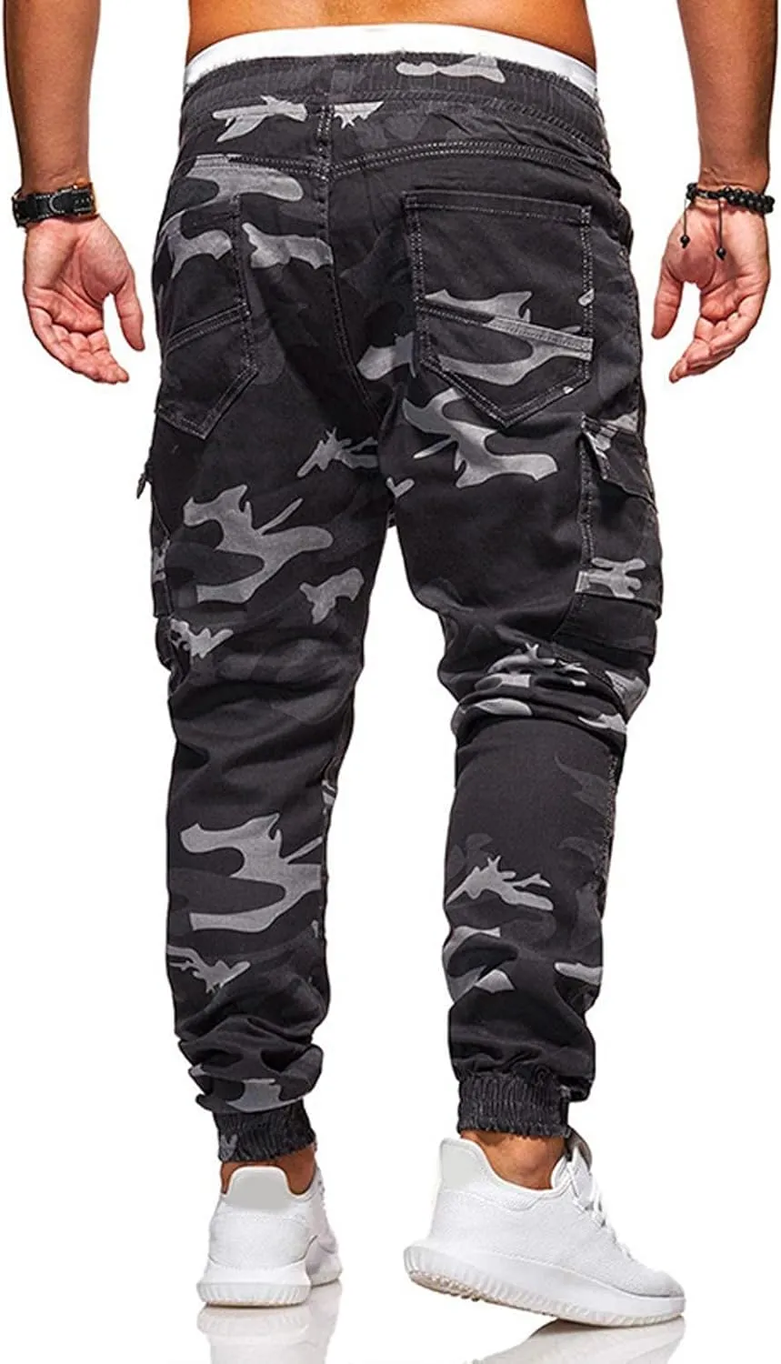 Mens Camo Sweatpants Closed Bottom Relaxed Fit Lightweight Joggers Elastic Waist Drawstring Cargo Pants with Pockets