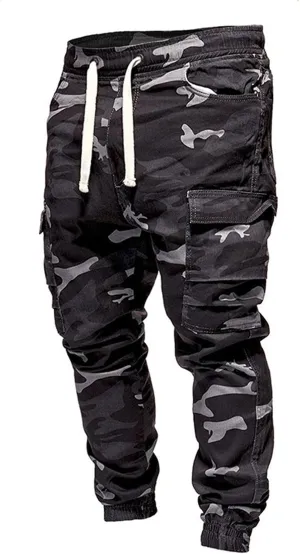 Mens Camo Sweatpants Closed Bottom Relaxed Fit Lightweight Joggers Elastic Waist Drawstring Cargo Pants with Pockets