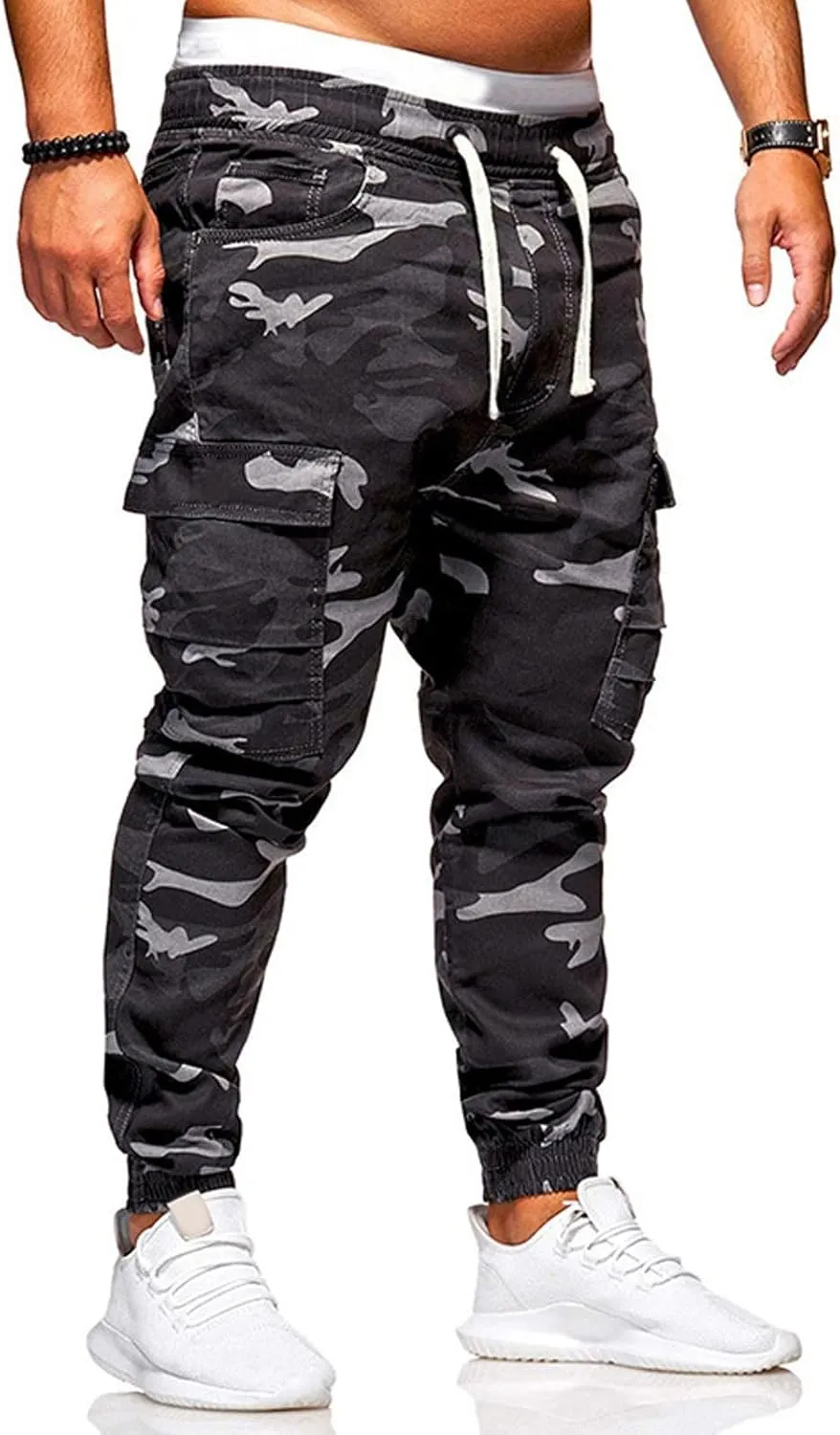 Mens Camo Sweatpants Closed Bottom Relaxed Fit Lightweight Joggers Elastic Waist Drawstring Cargo Pants with Pockets
