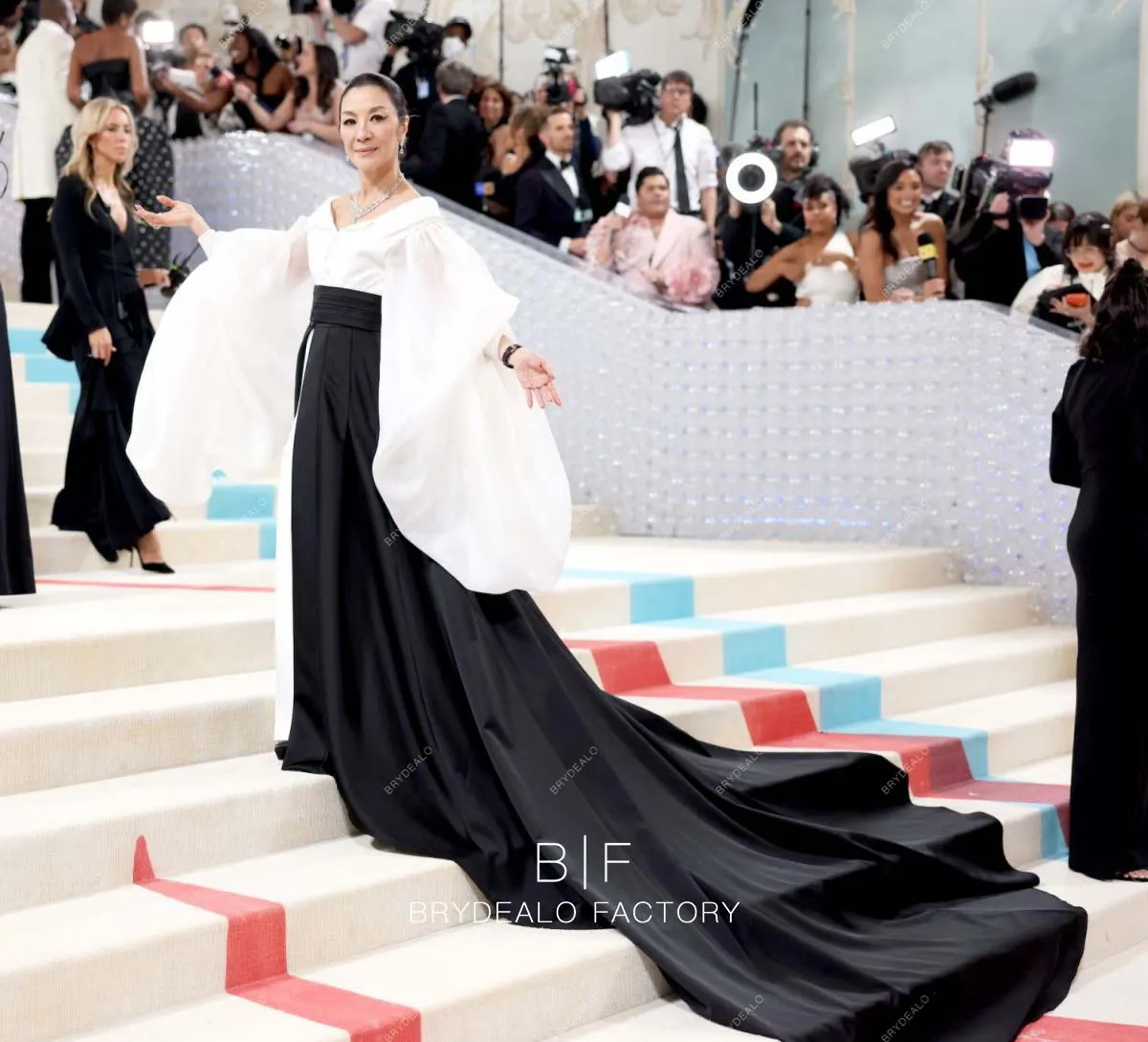 Michelle Yeoh Met Gala 2023 Off Shoulder Long Sleeve Slit Dress