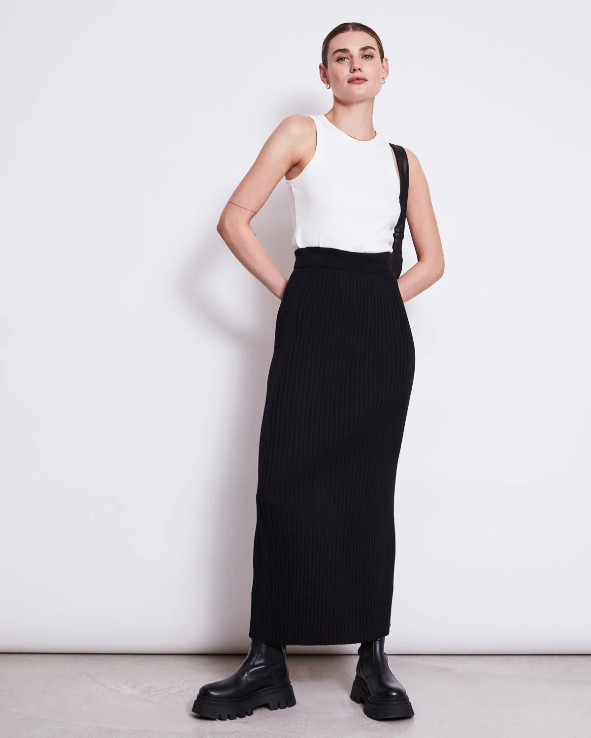 MIDI KNIT SKIRT EBBA BLACK GOTS
