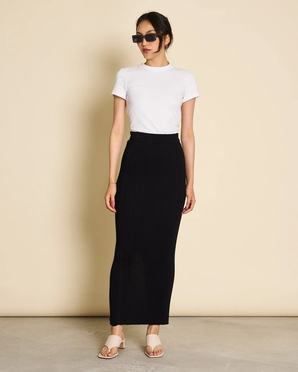 MIDI KNIT SKIRT EBBA BLACK GOTS