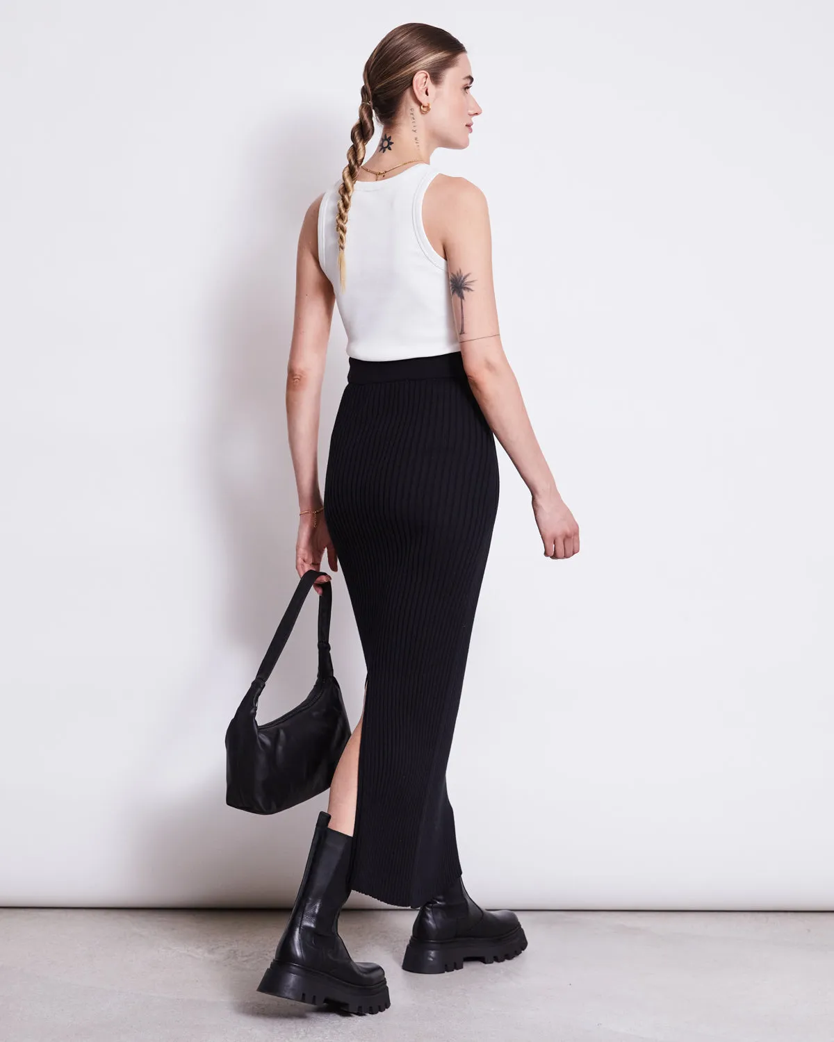MIDI KNIT SKIRT EBBA BLACK GOTS