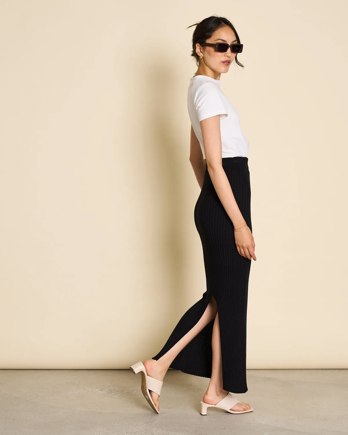 MIDI KNIT SKIRT EBBA BLACK GOTS