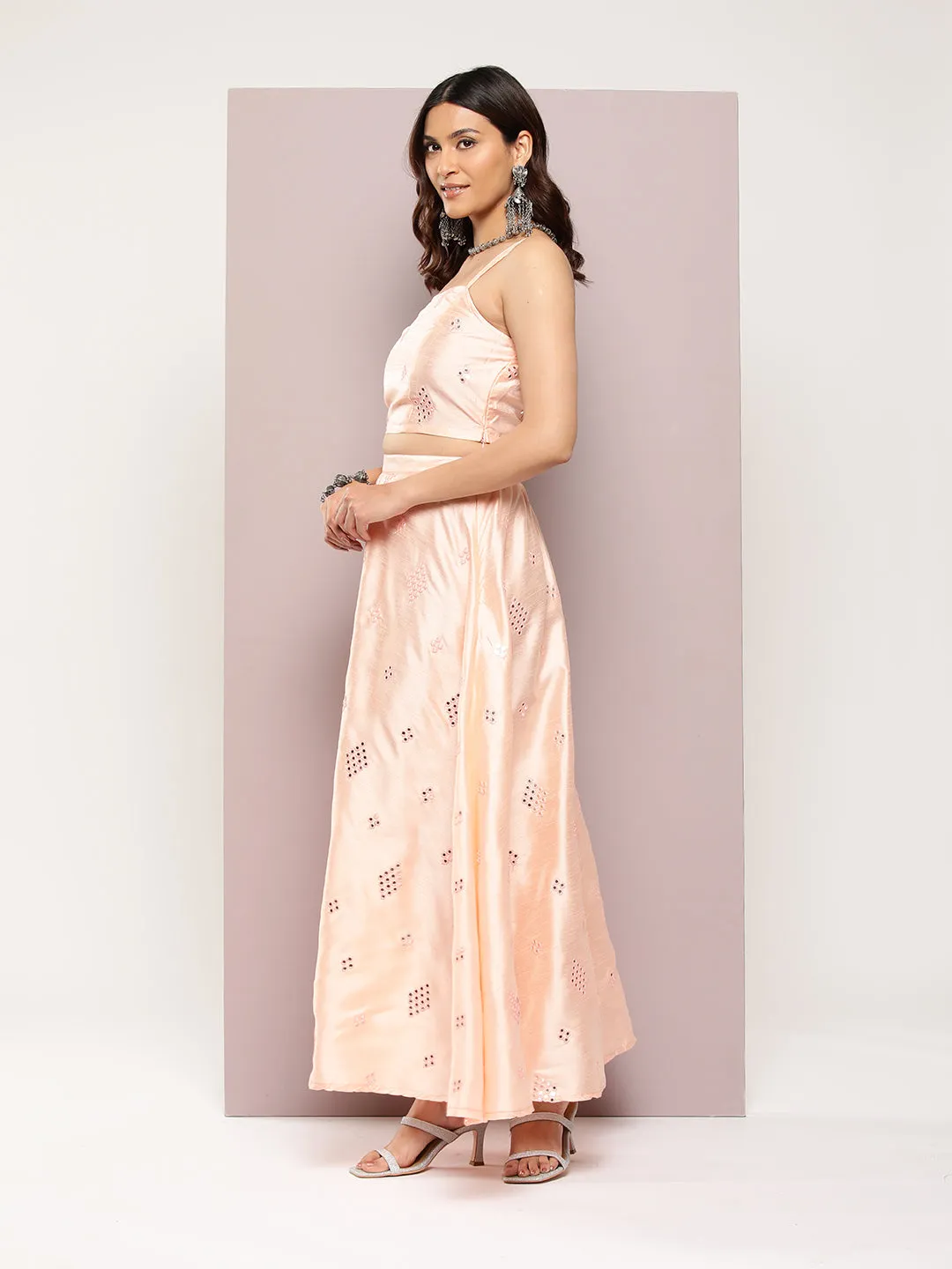 Mirror Work Lehenga Choli With Printed Organza Dupatta