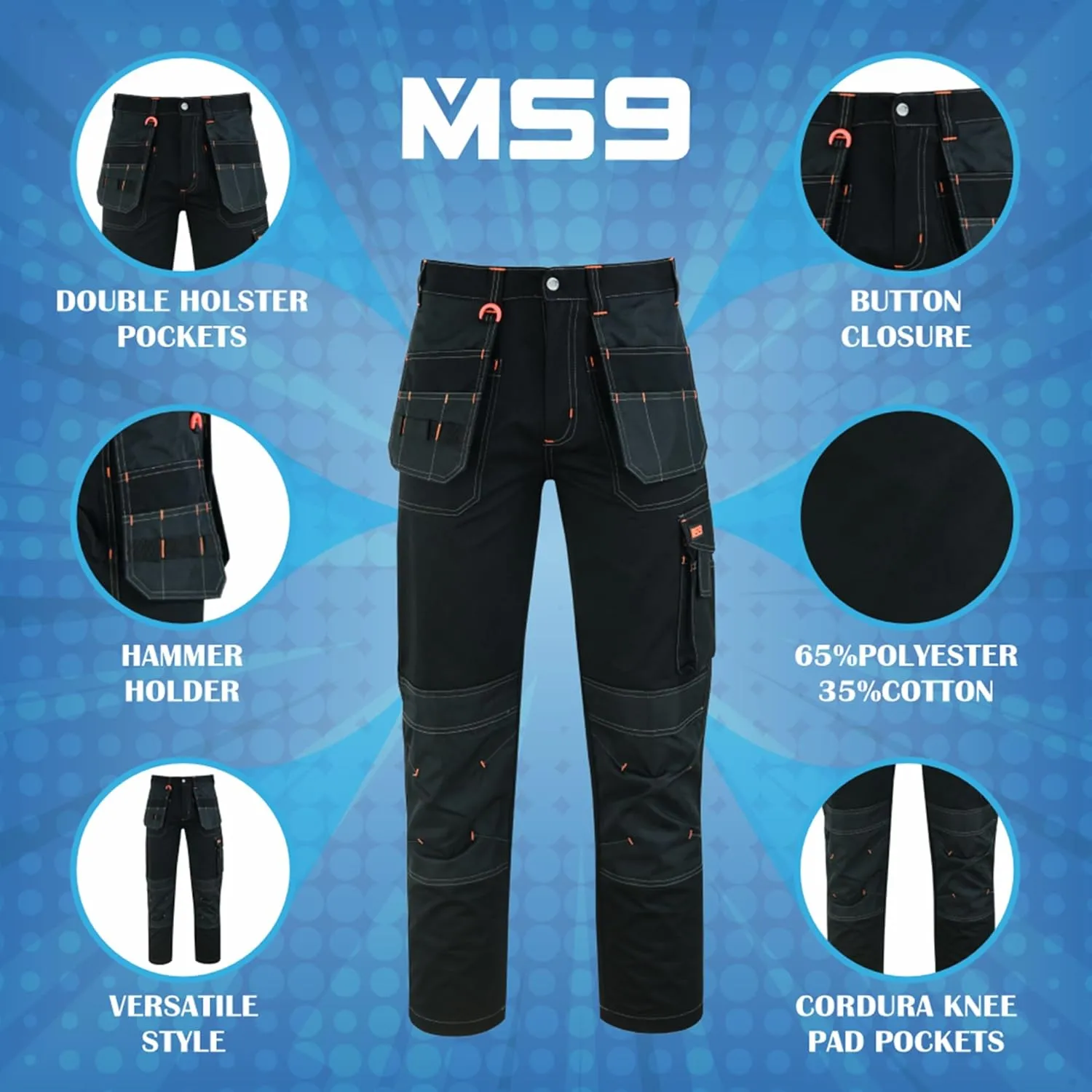 MS9 Men's Work Cargo Trousers Pants Jeans Comes with Multi Functional Pockets T5