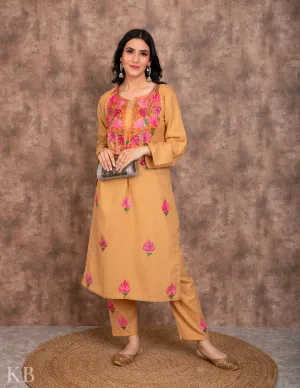 Neck Embroidered Fawn Summer Suit