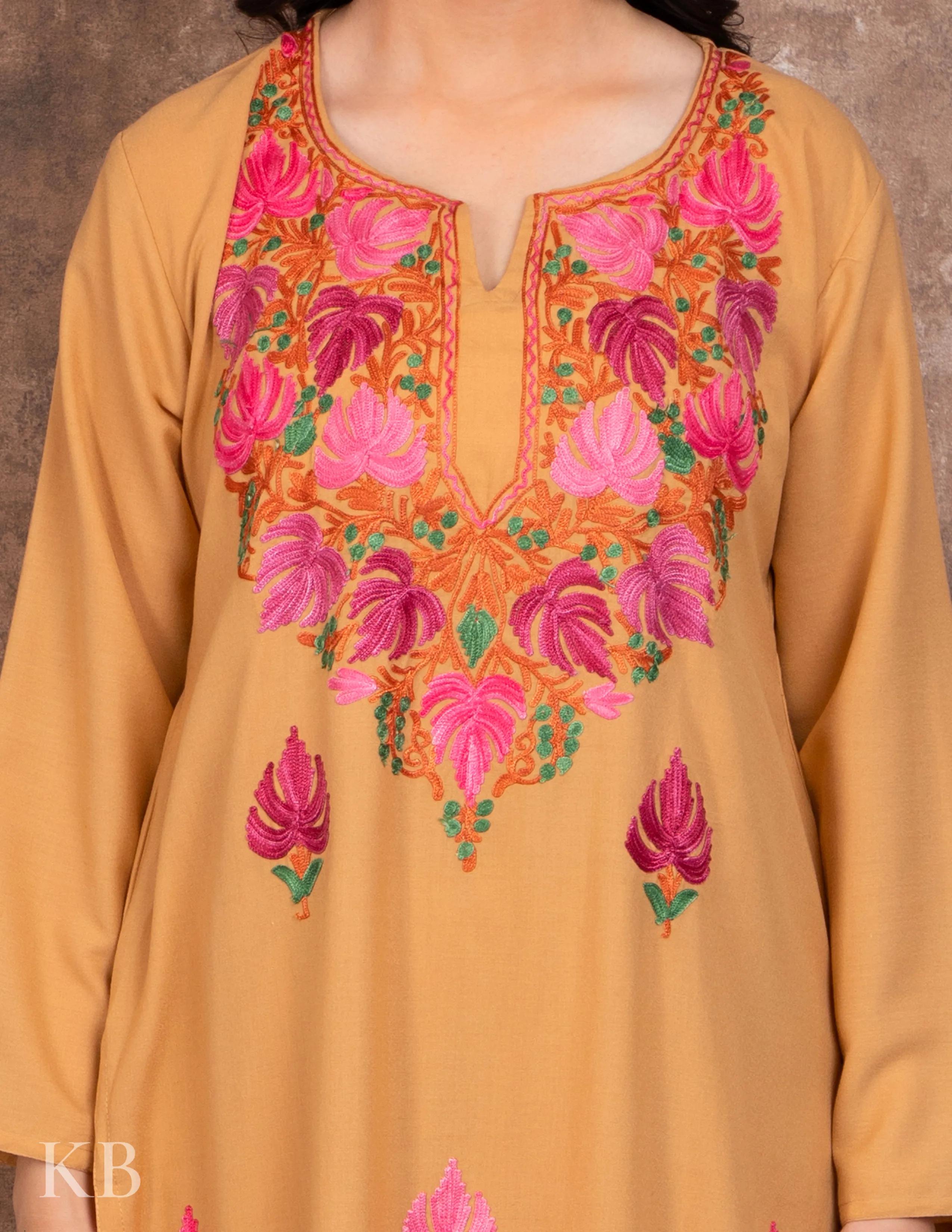 Neck Embroidered Fawn Summer Suit