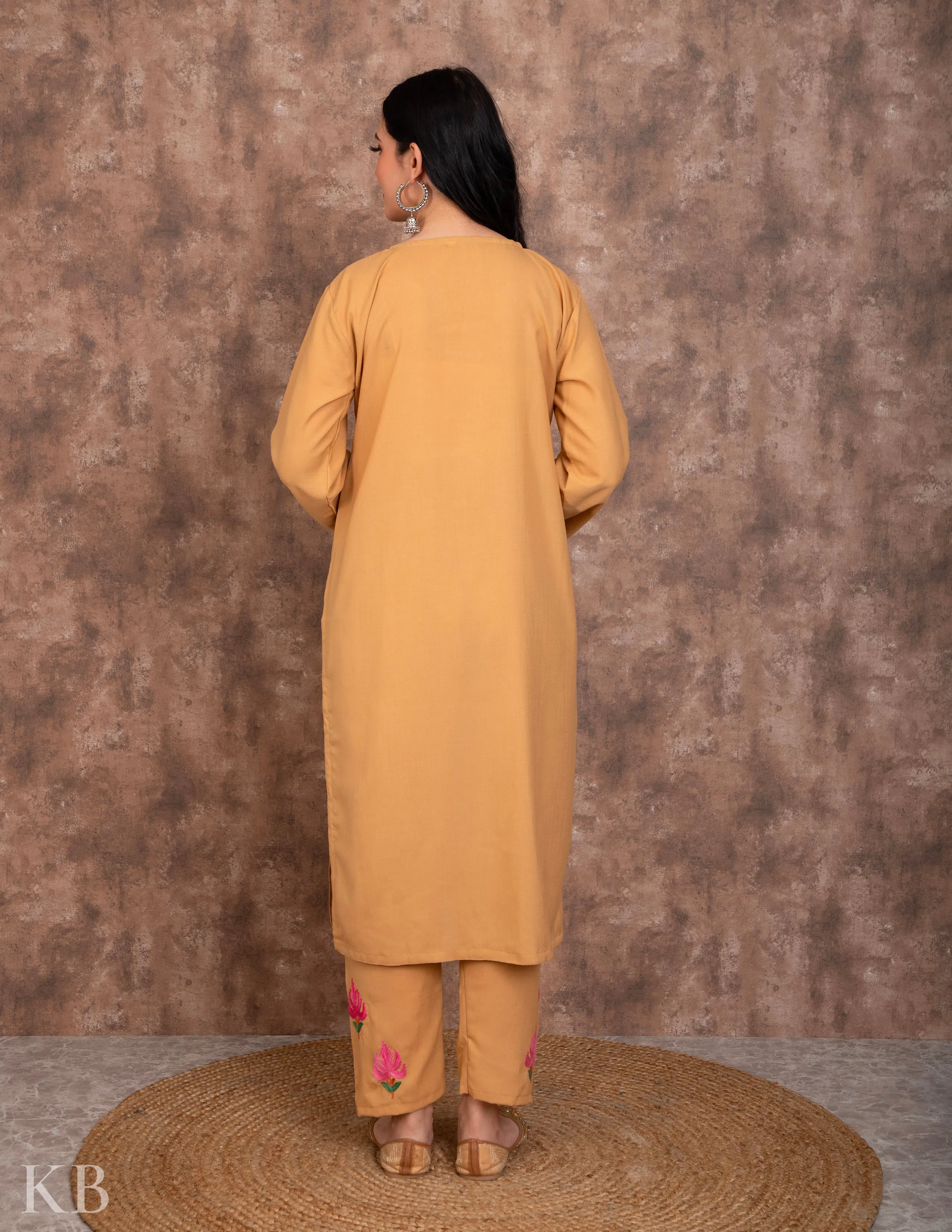 Neck Embroidered Fawn Summer Suit