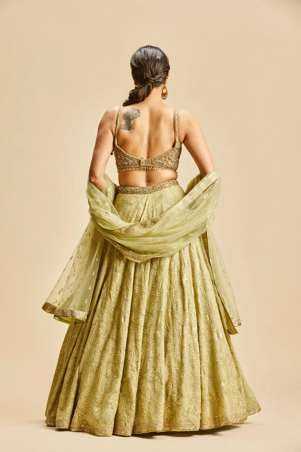 Olive Green Geomatrical Design Lehenga