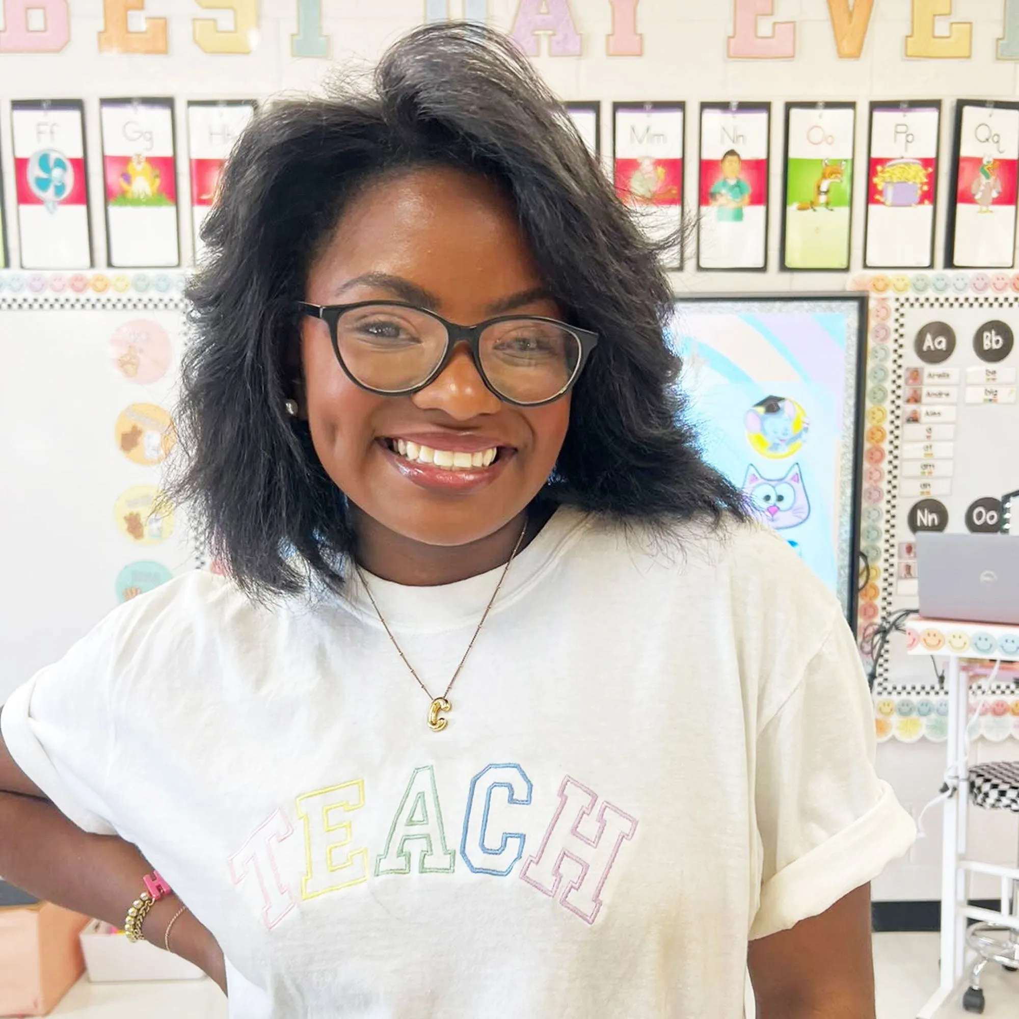 Pastel Rainbow Teach Embroidered Comfort Colors T-Shirt