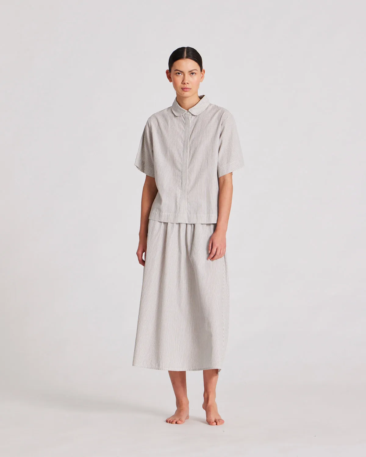 Petra Skirt Poplin - Mulch White Stripe