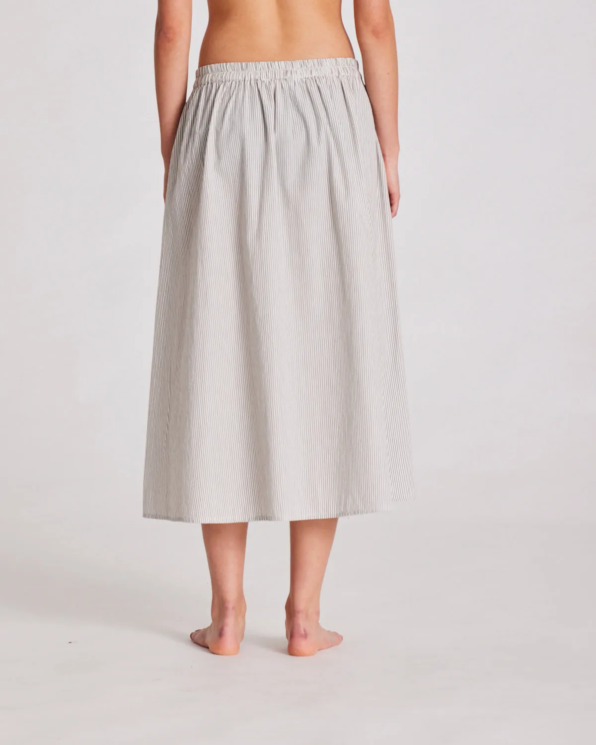 Petra Skirt Poplin - Mulch White Stripe