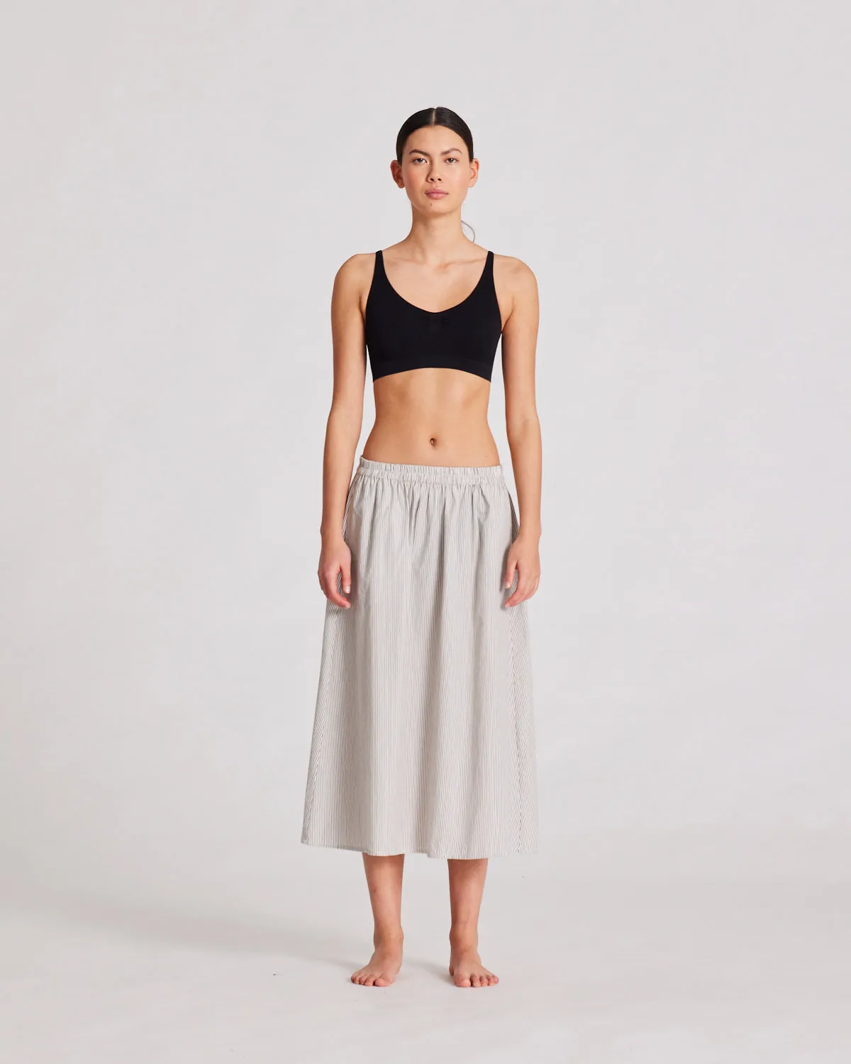 Petra Skirt Poplin - Mulch White Stripe