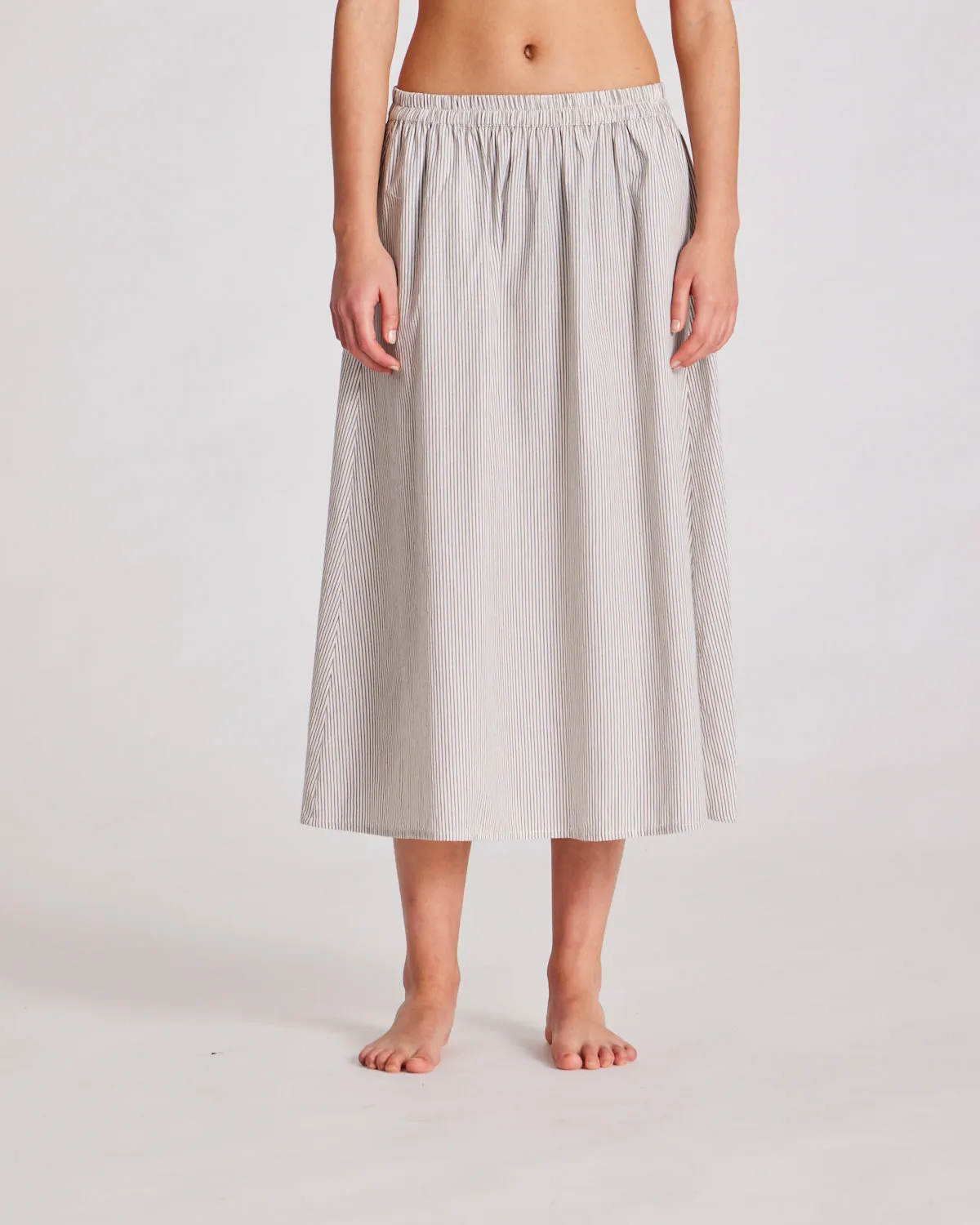 Petra Skirt Poplin - Mulch White Stripe
