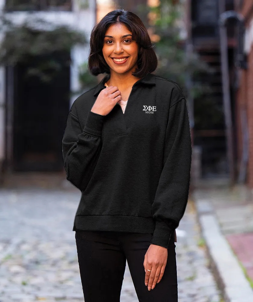 Phi Tau Black Embroidered Mom Sweatshirt