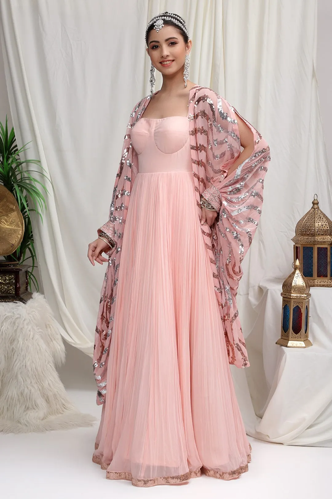 Pink Anarkali Gown with Jacket