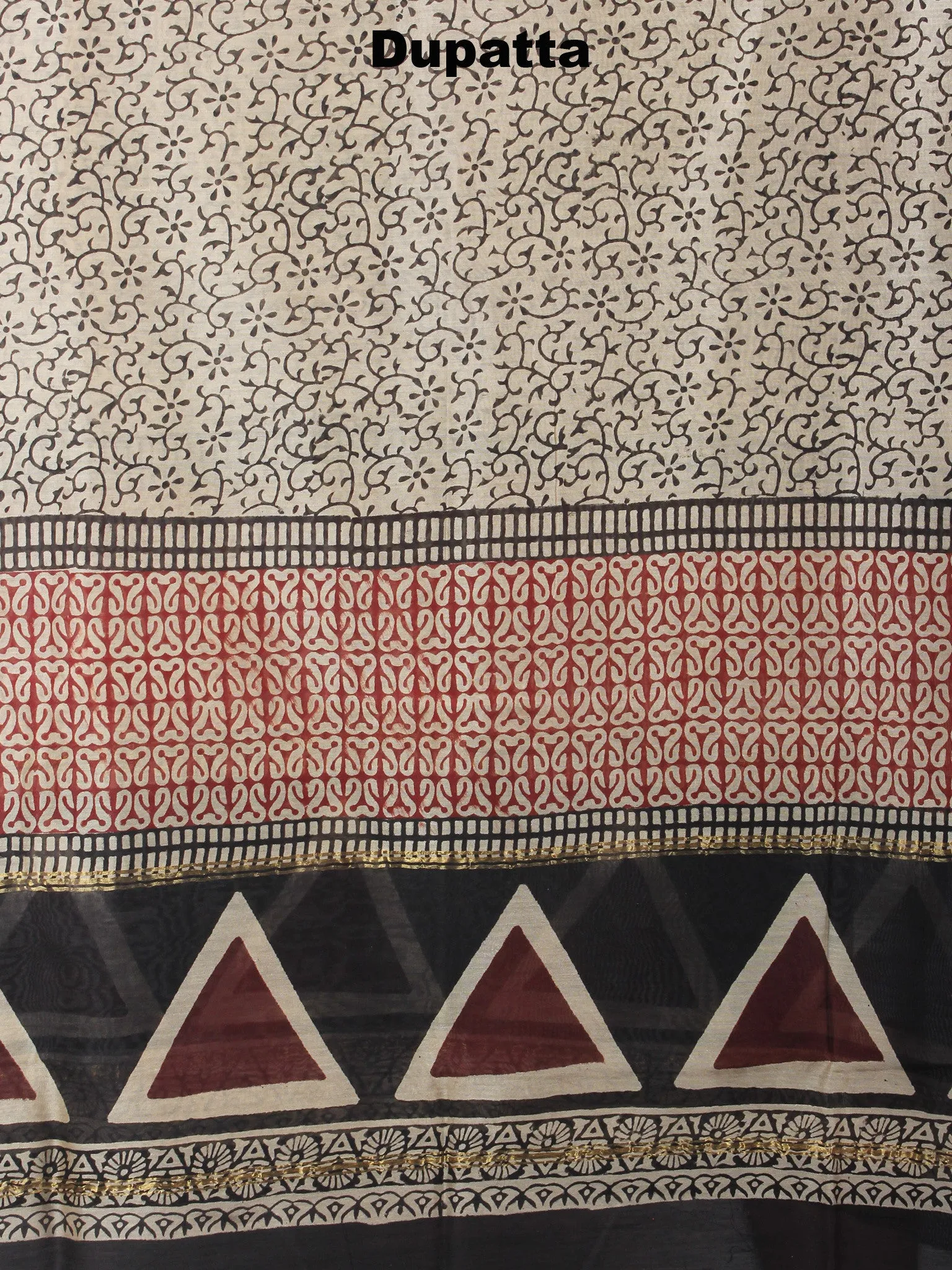 Red Beige Black Hand Block Printed Chanderi Kurta-Salwar Fabric With Chanderi Dupatta - S1628027