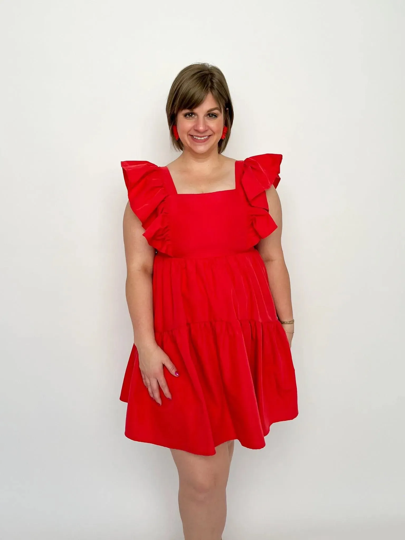 Red Square Neck Dress