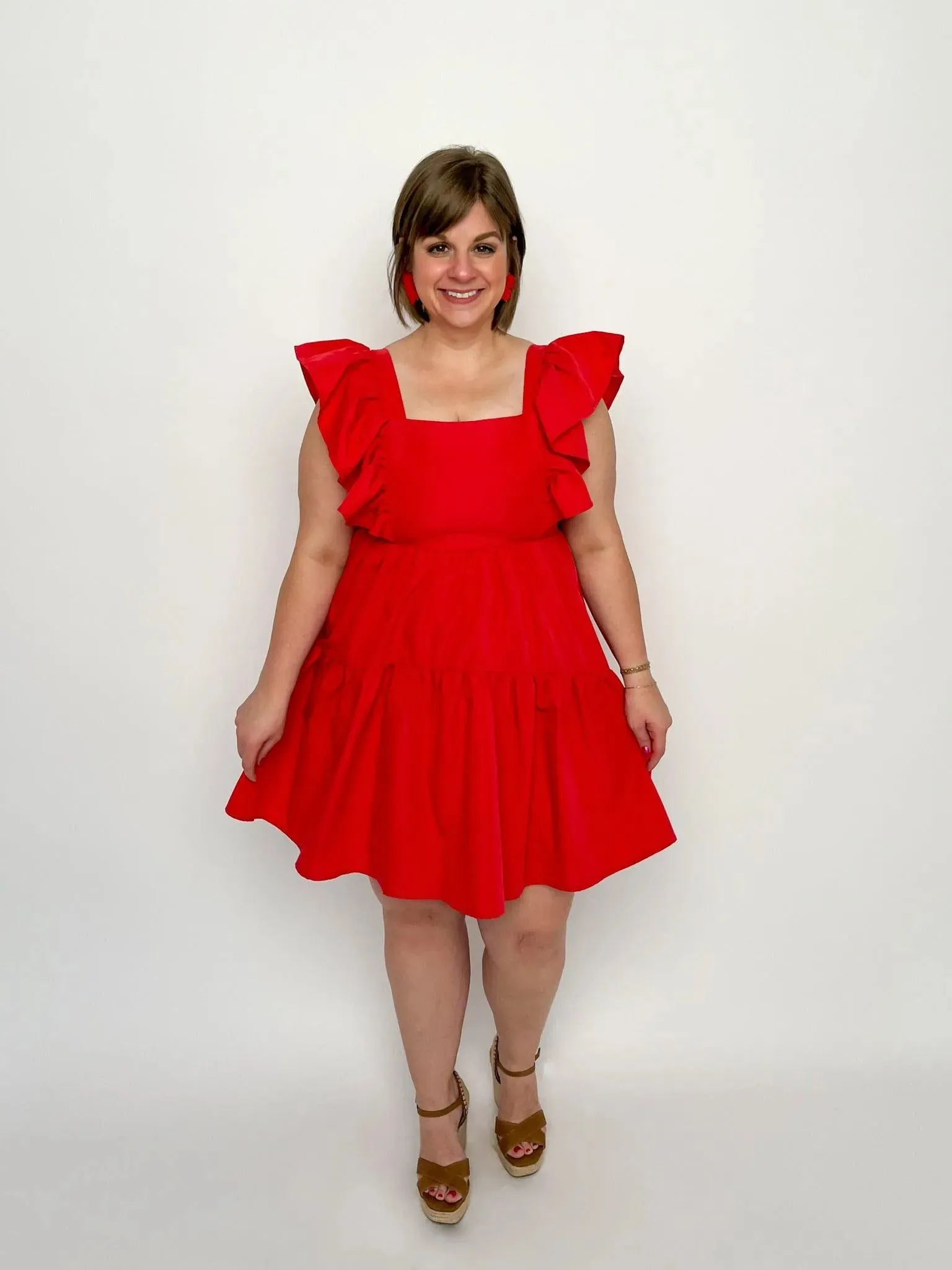 Red Square Neck Dress