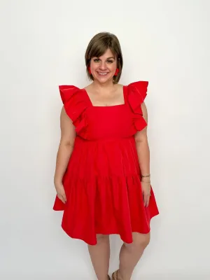 Red Square Neck Dress