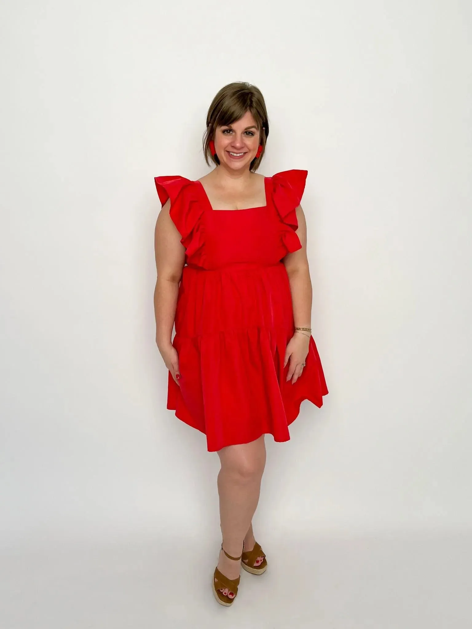 Red Square Neck Dress