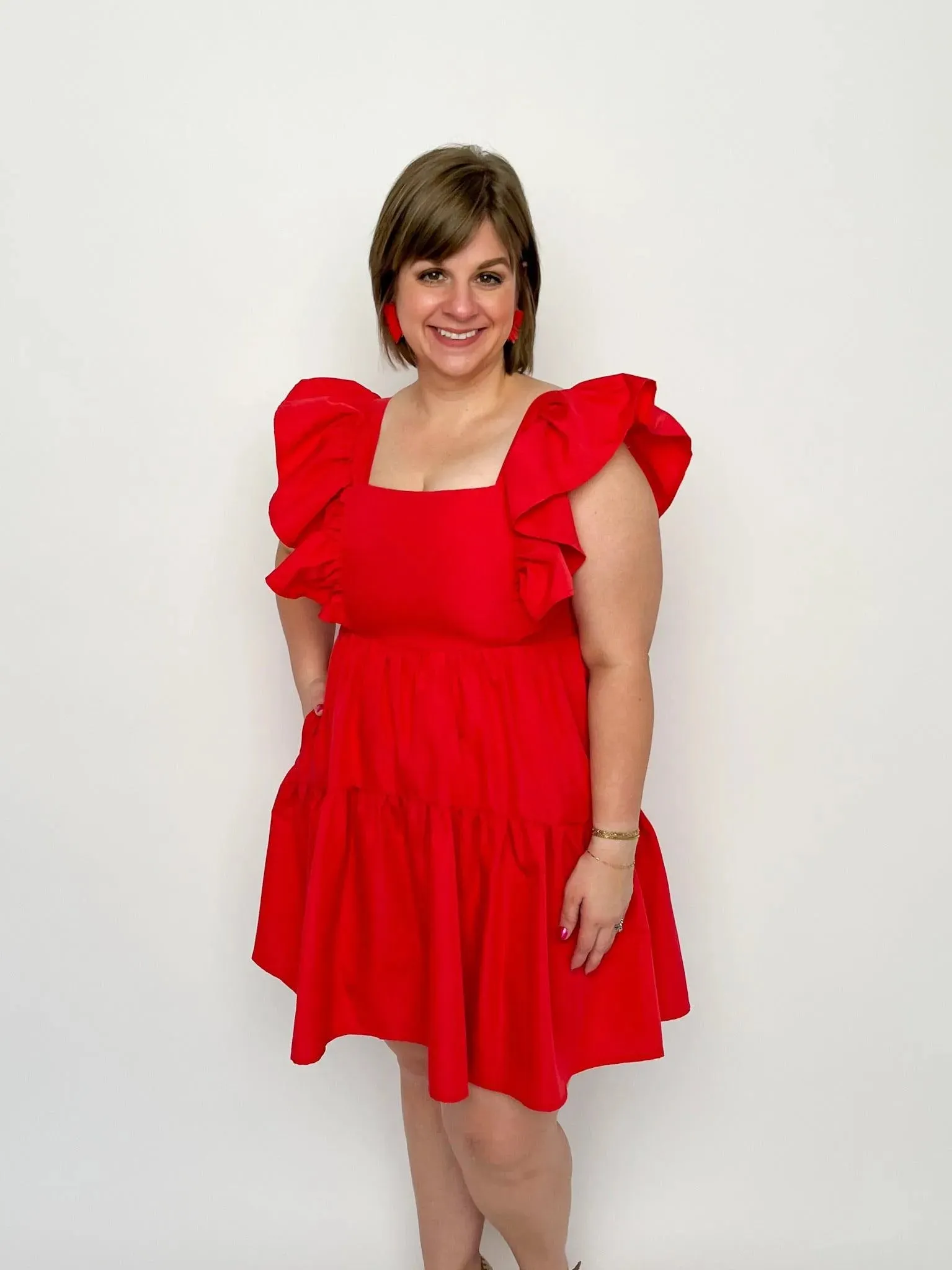 Red Square Neck Dress