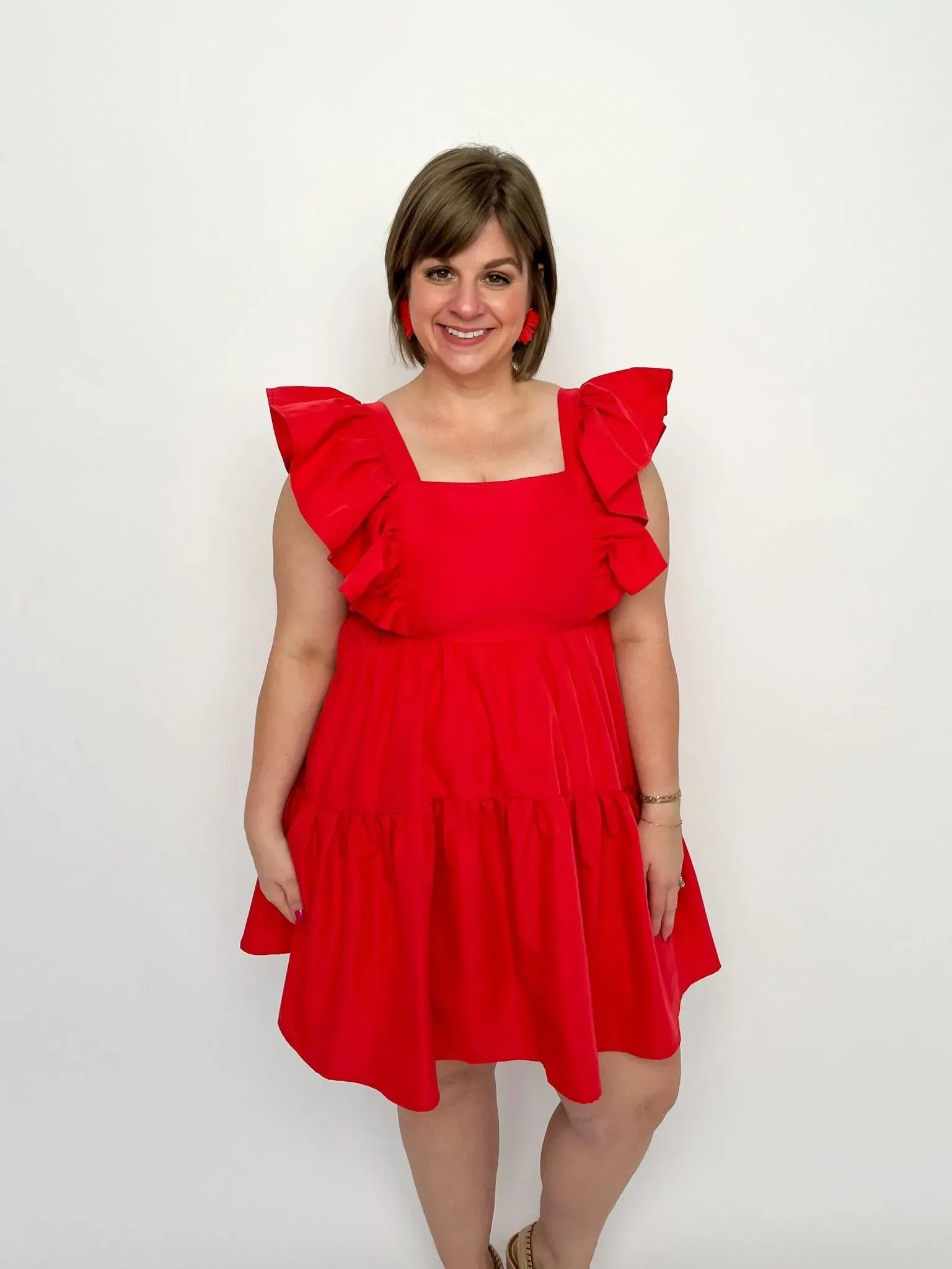 Red Square Neck Dress