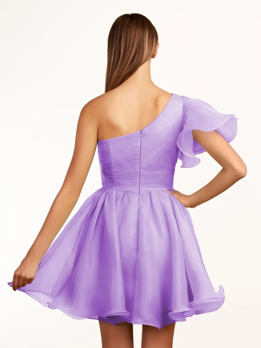 Rose | Ivory A-line One Shoulder Organza Ruffled Homecoming Dress