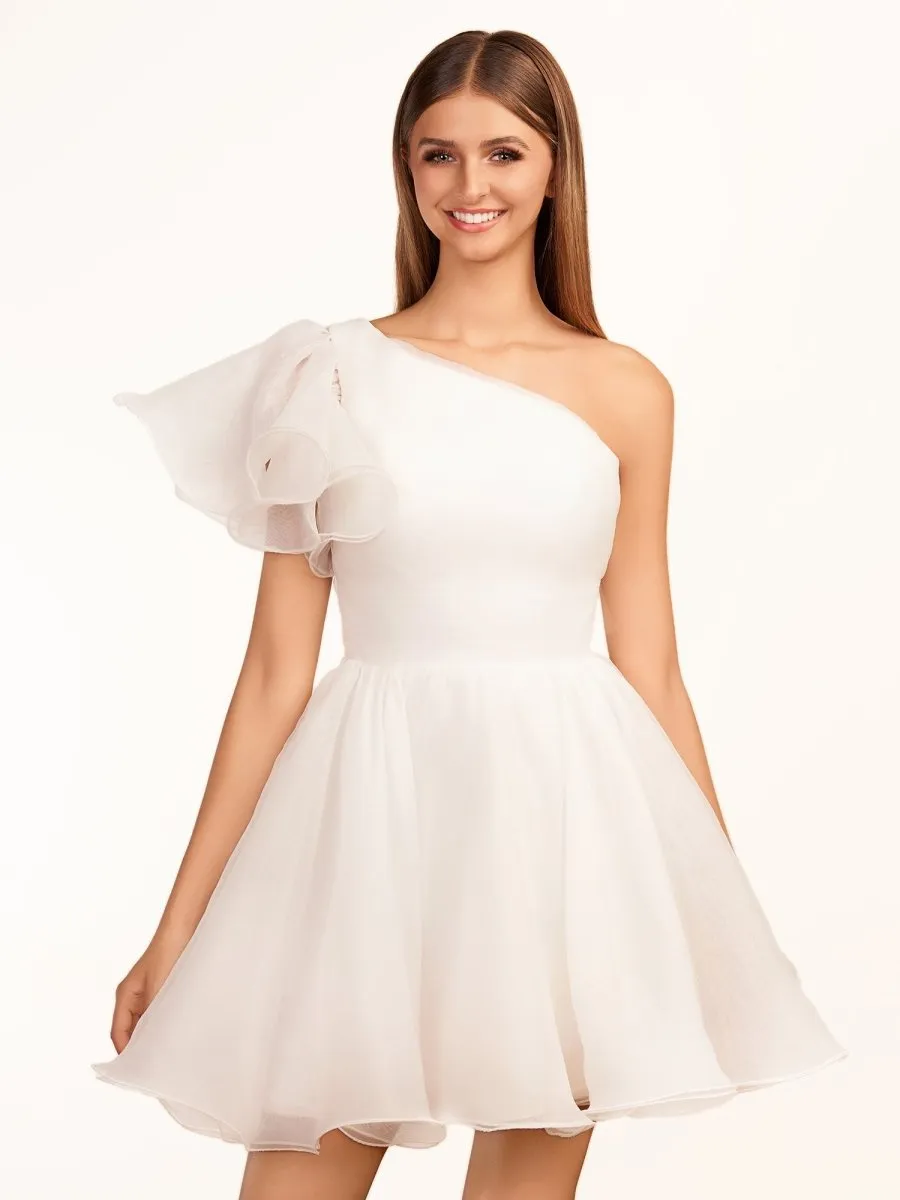 Rose | Ivory A-line One Shoulder Organza Ruffled Homecoming Dress
