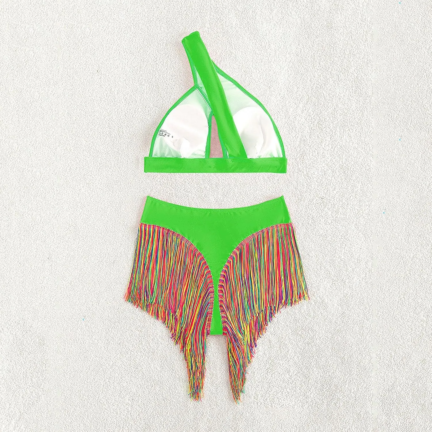 Ruziyoog Bikini Set for Women Two Piece One Shoulder Cut Out Swimsuits Fringe Hem High Waist Tummy Control Slimming Swimwear