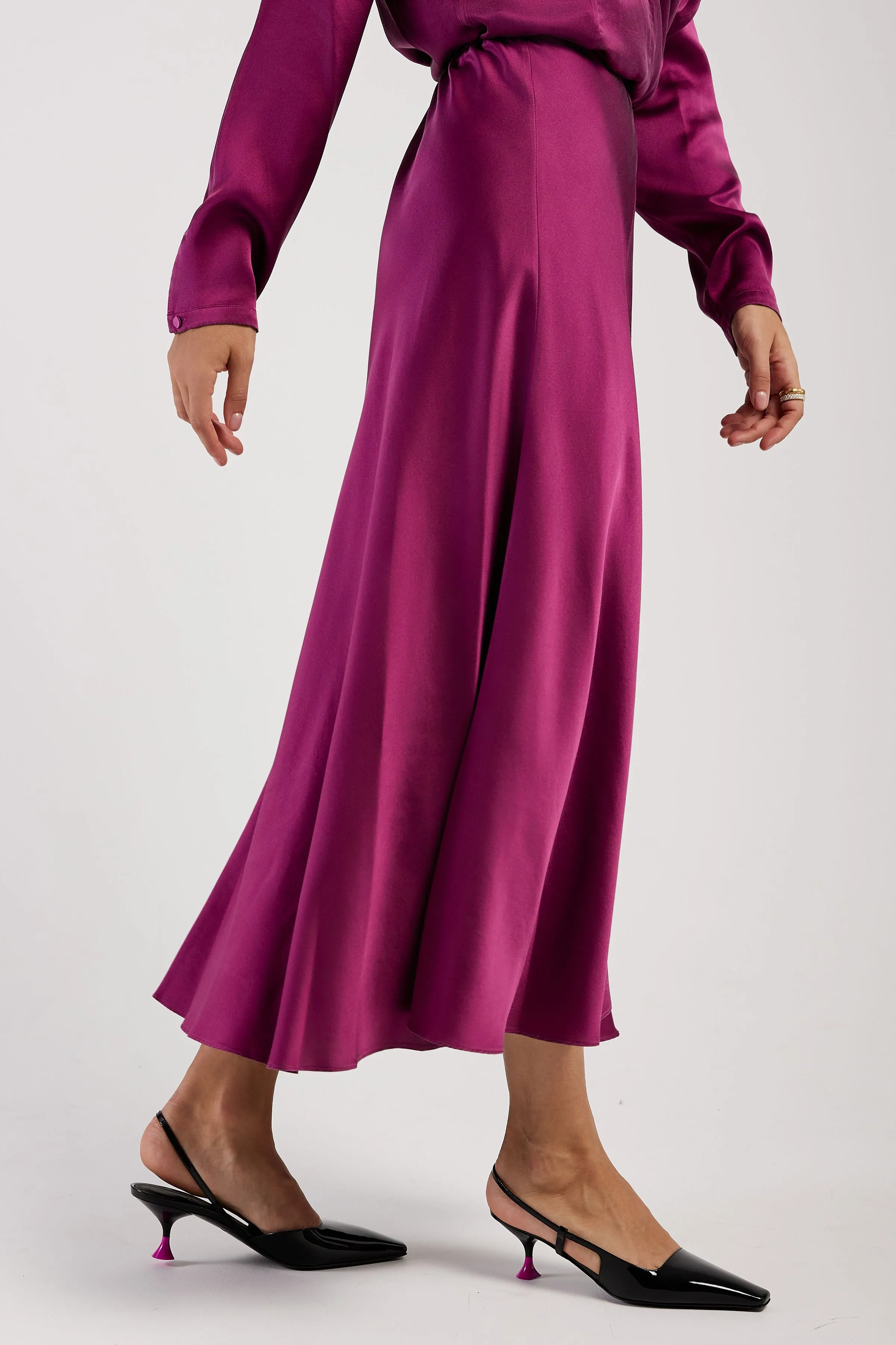 Silk Satin Skirt in Ruby