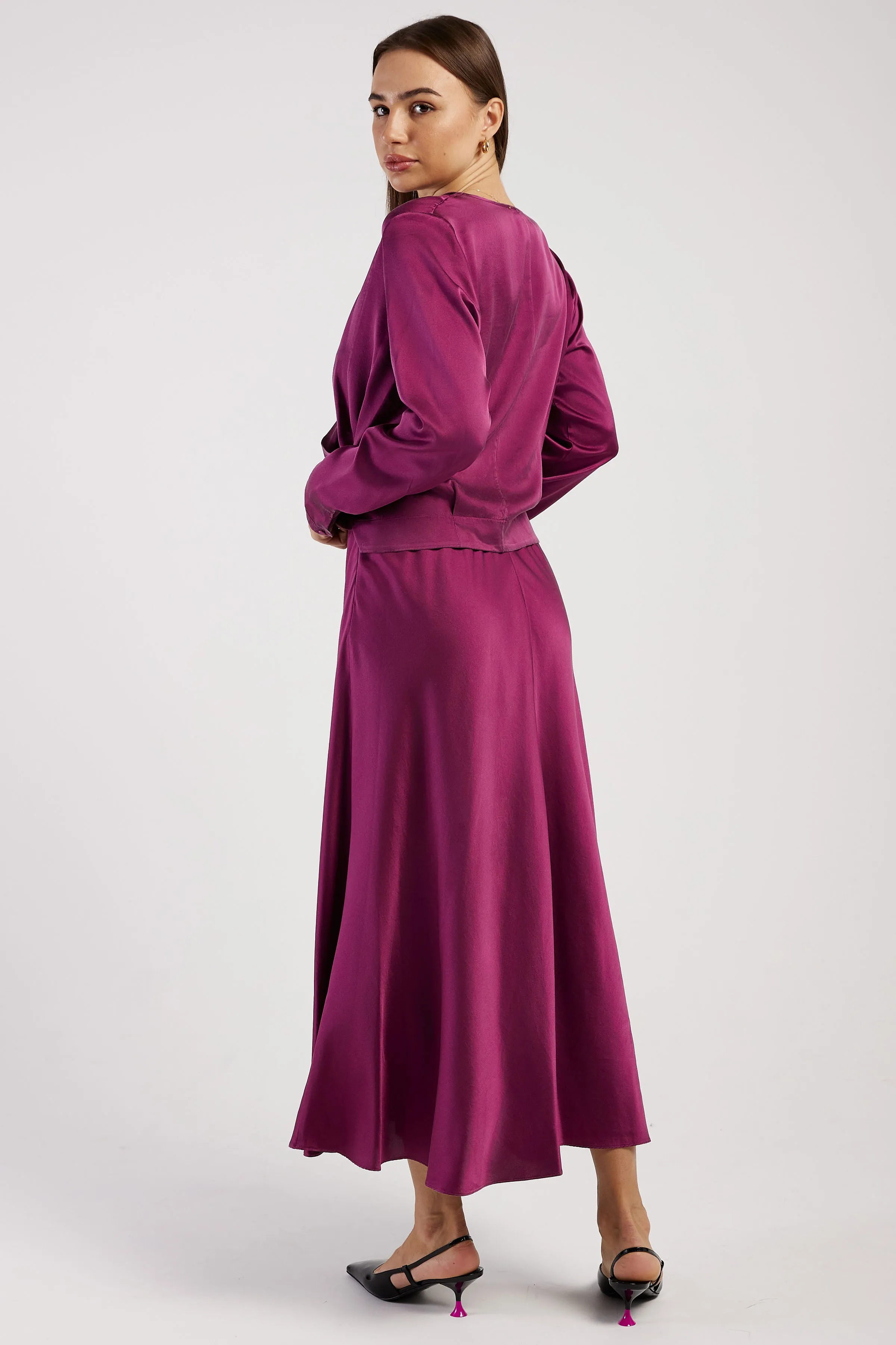 Silk Satin Skirt in Ruby