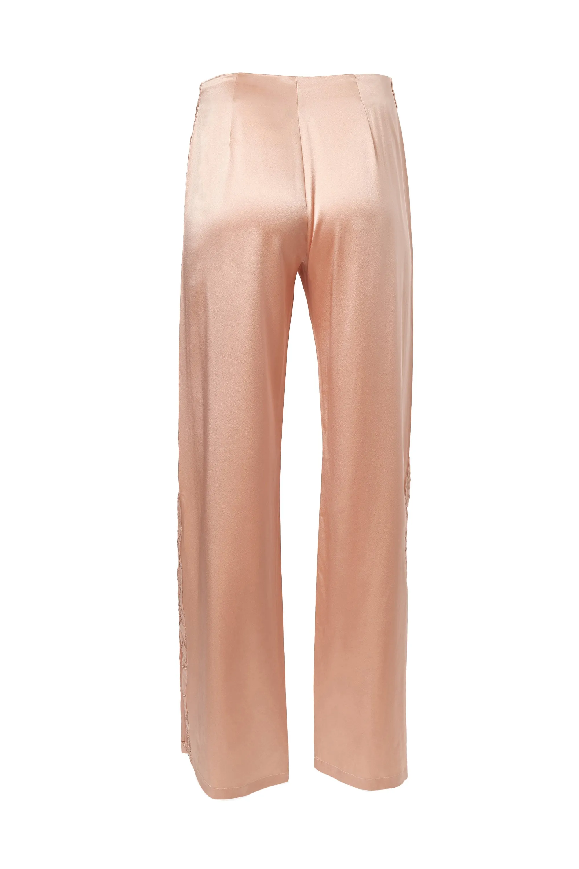 Silk Slit Trim Pants In Rosy Pink