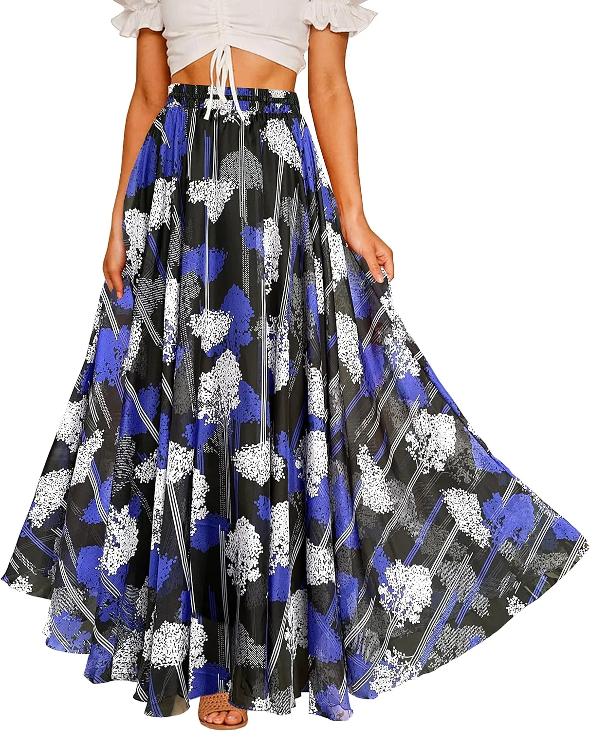 Sinono Womens Long Chiffon Bohemian Skirt Gypsy Dress Maxi Boho Beach Skirt