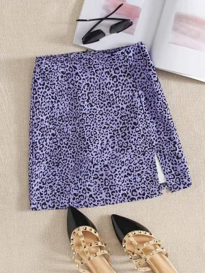 Split Hem Zip Back Leopard Skirt