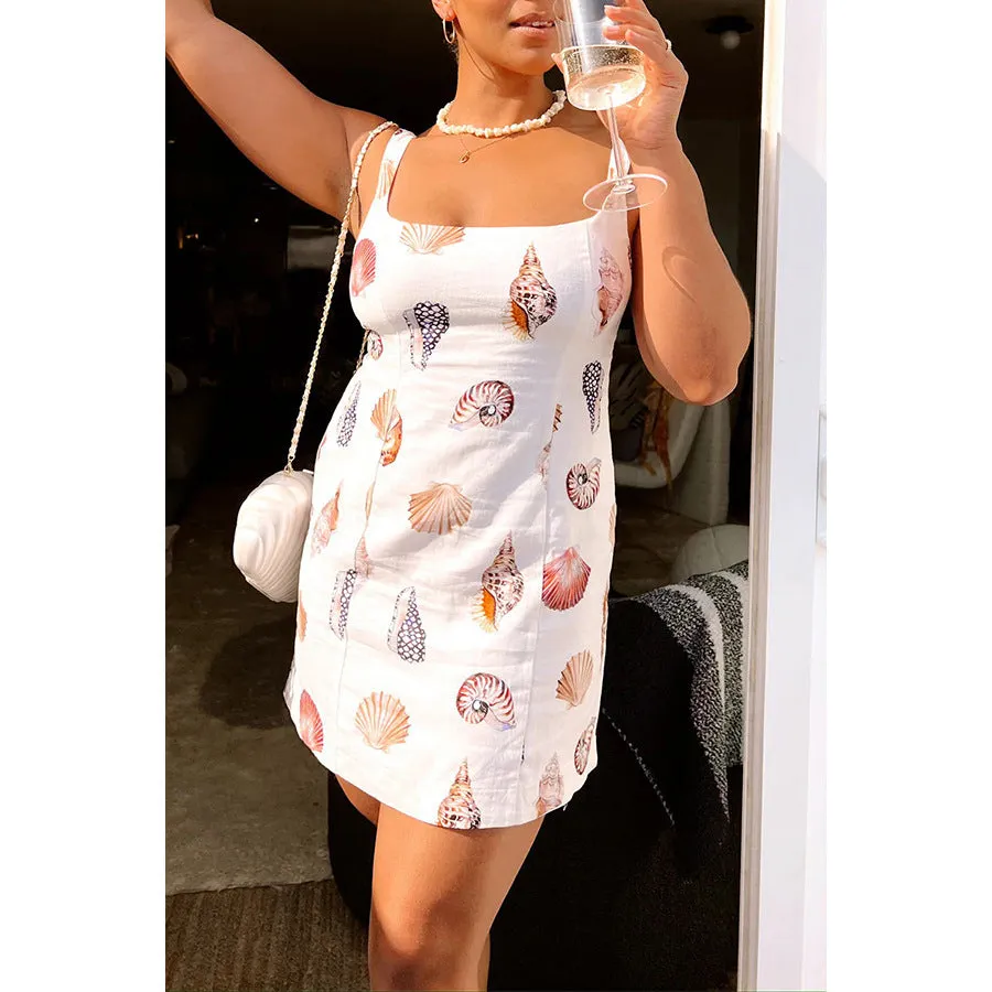 Spring Summer Strap Printing Dress Casual Holiday Women Clothing Dress