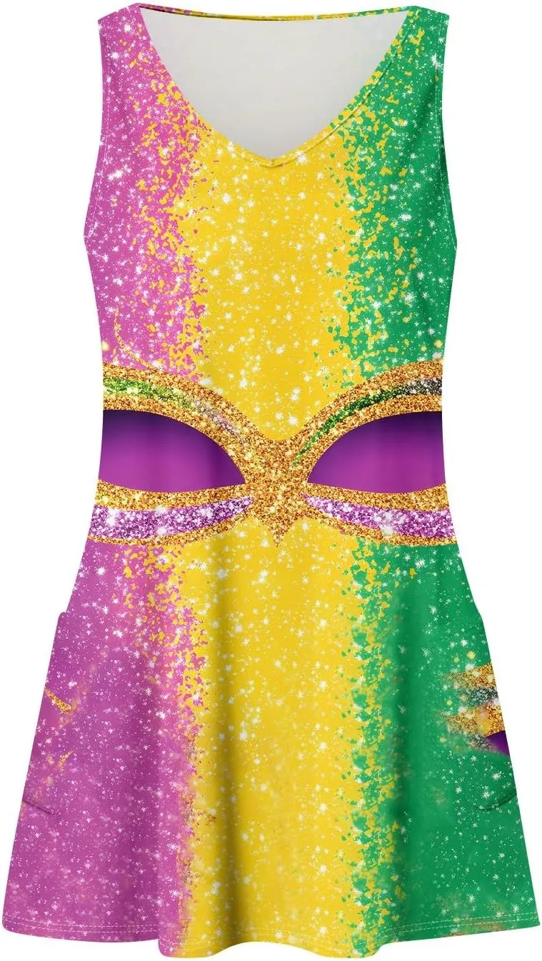 Summer Dresses for Women 2025 Vacation Sundress Printed Sleeveless Swimsuit Coverup Casual V Neck Dress with Pocket