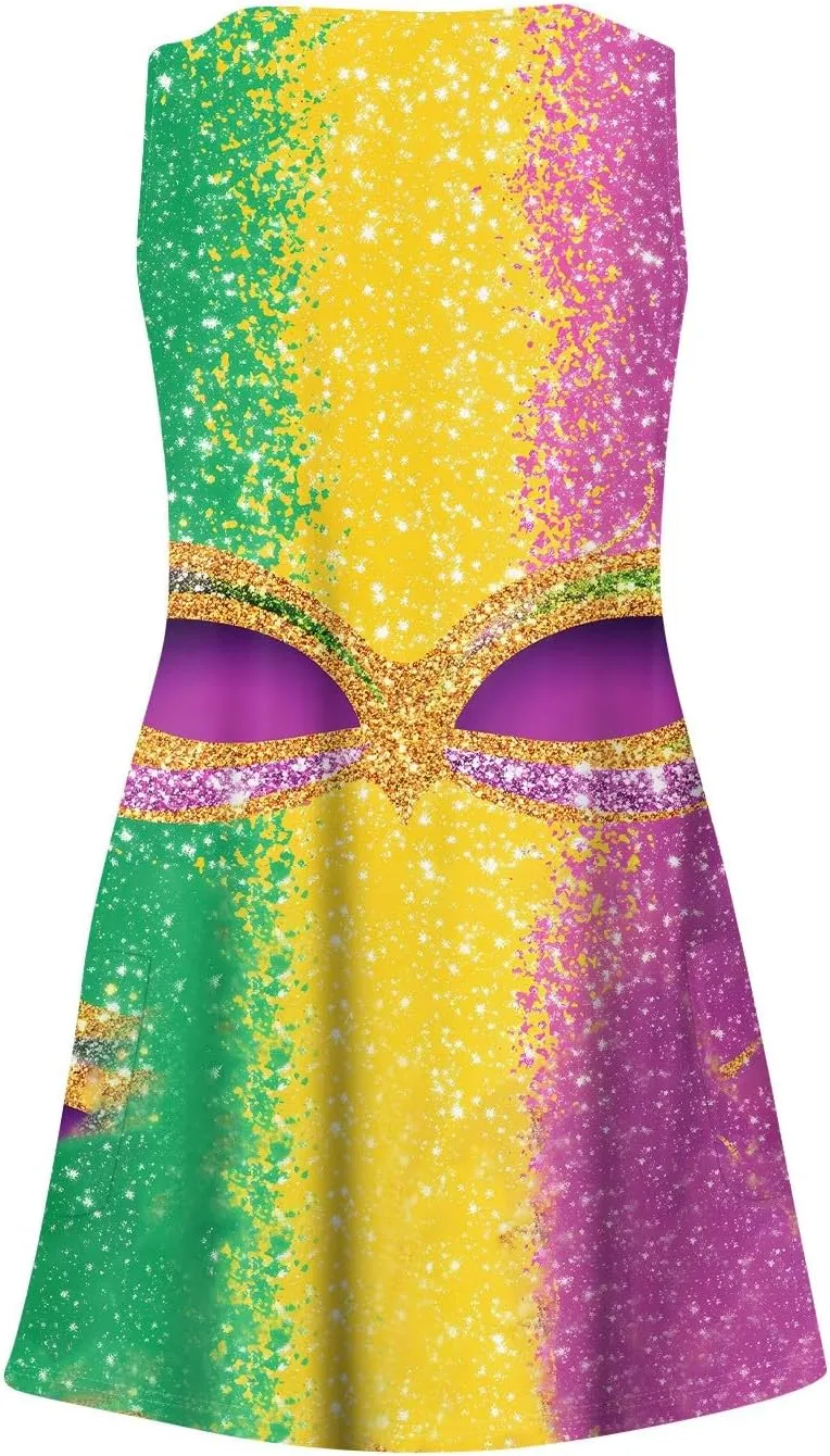 Summer Dresses for Women 2025 Vacation Sundress Printed Sleeveless Swimsuit Coverup Casual V Neck Dress with Pocket